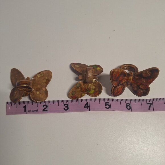 3 Vintage Brown Butterfly Ceramic Macrame Beads 70s w Orange Green Yellow Lot - Picture 6 of 8